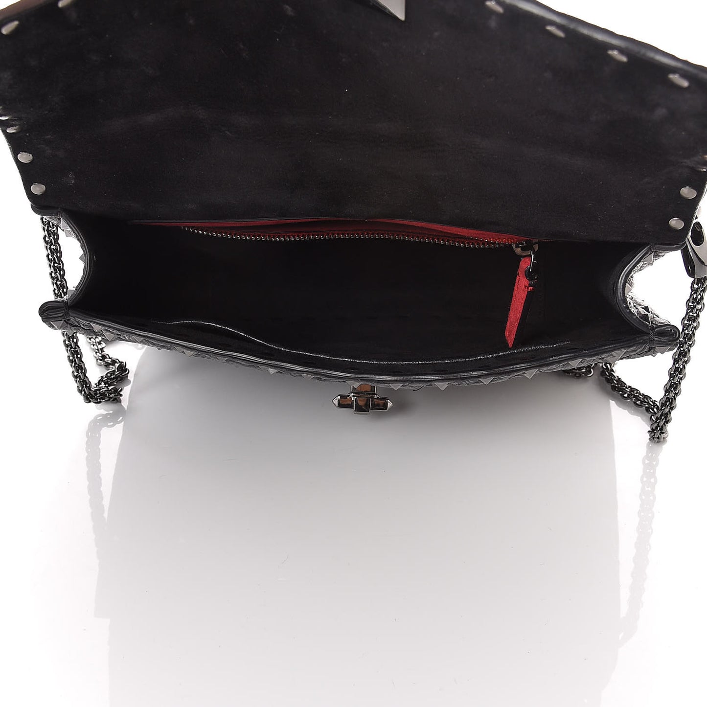 Craquele Nappa Medium Rockstud Spike Shoulder Bag Black