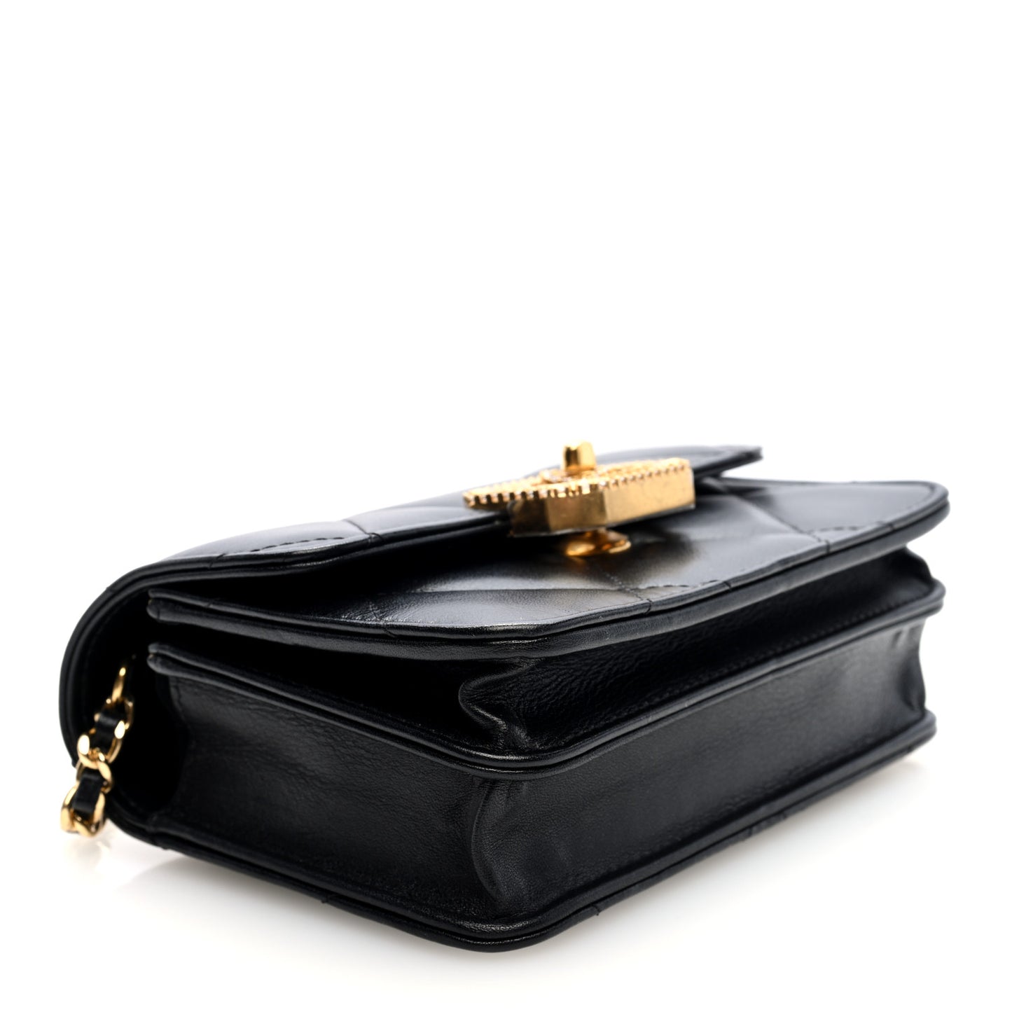 Calfskin Strass Quilted Clutch With Chain Flap Black