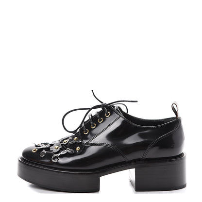 Louis Vuitton Patent Calfskin Blooms Flat Derby Platform Shoes 35 Black 1 of 8