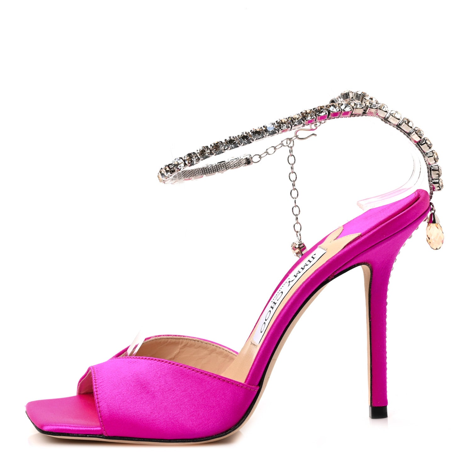 Jimmy Choo Satin Crystal Saeda 100 Sandals 37.5 Fuchsia 1 of 7