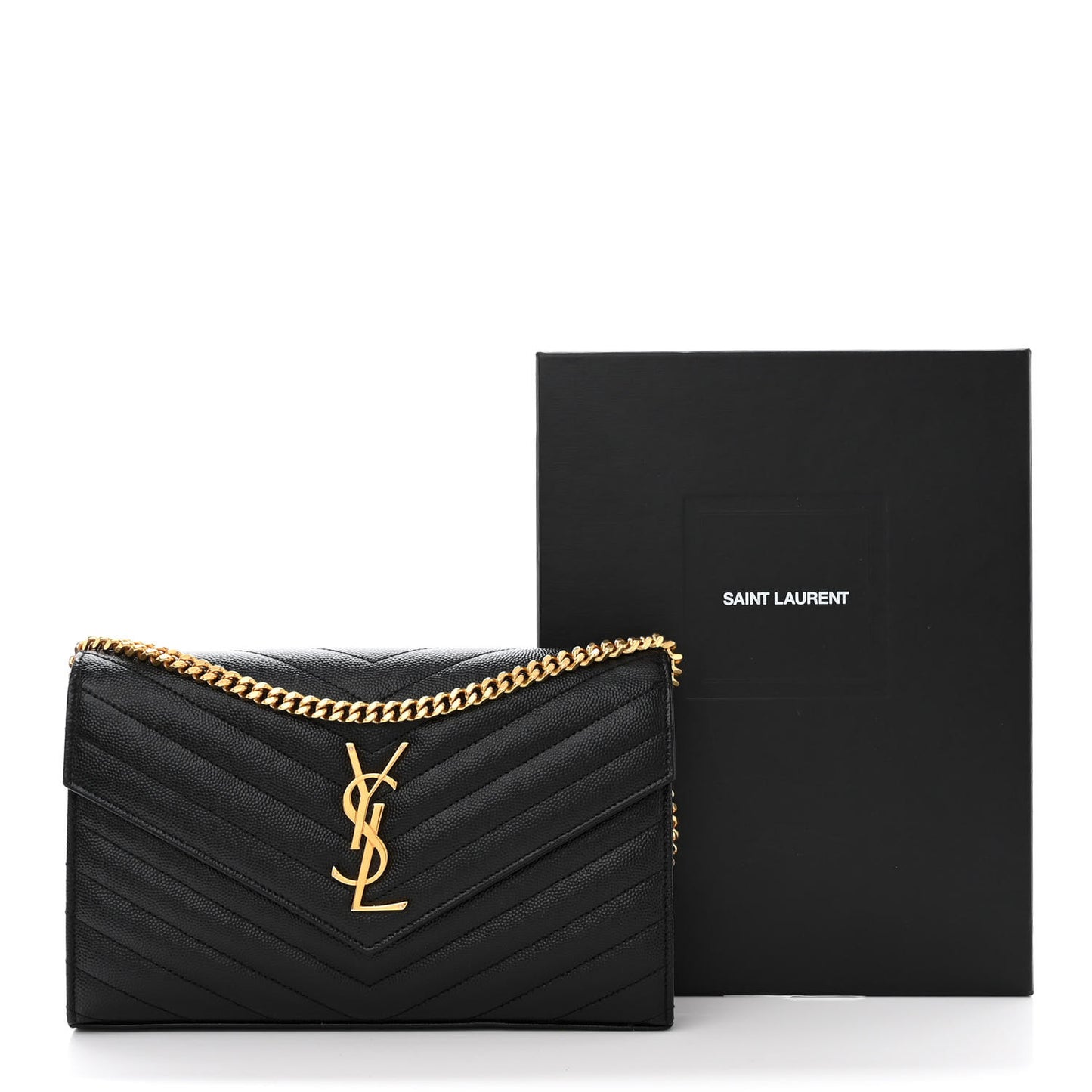 Grain De Poudre Matelasse Chevron Monogram Chain Wallet Black