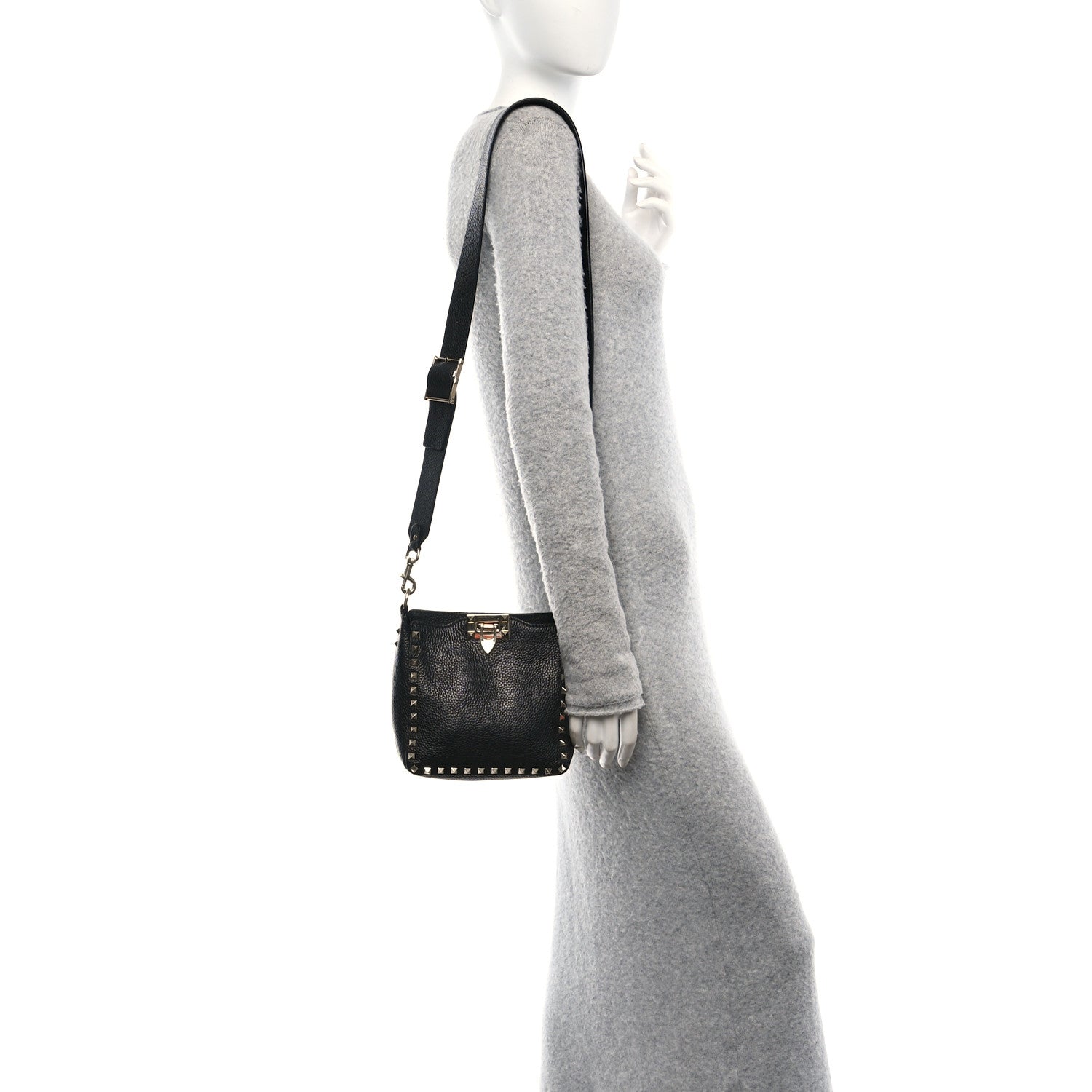 Valentino Garavani Pebbled Calfskin Mini Rockstud Flip-Lock Messenger Bag Black 2 of 9