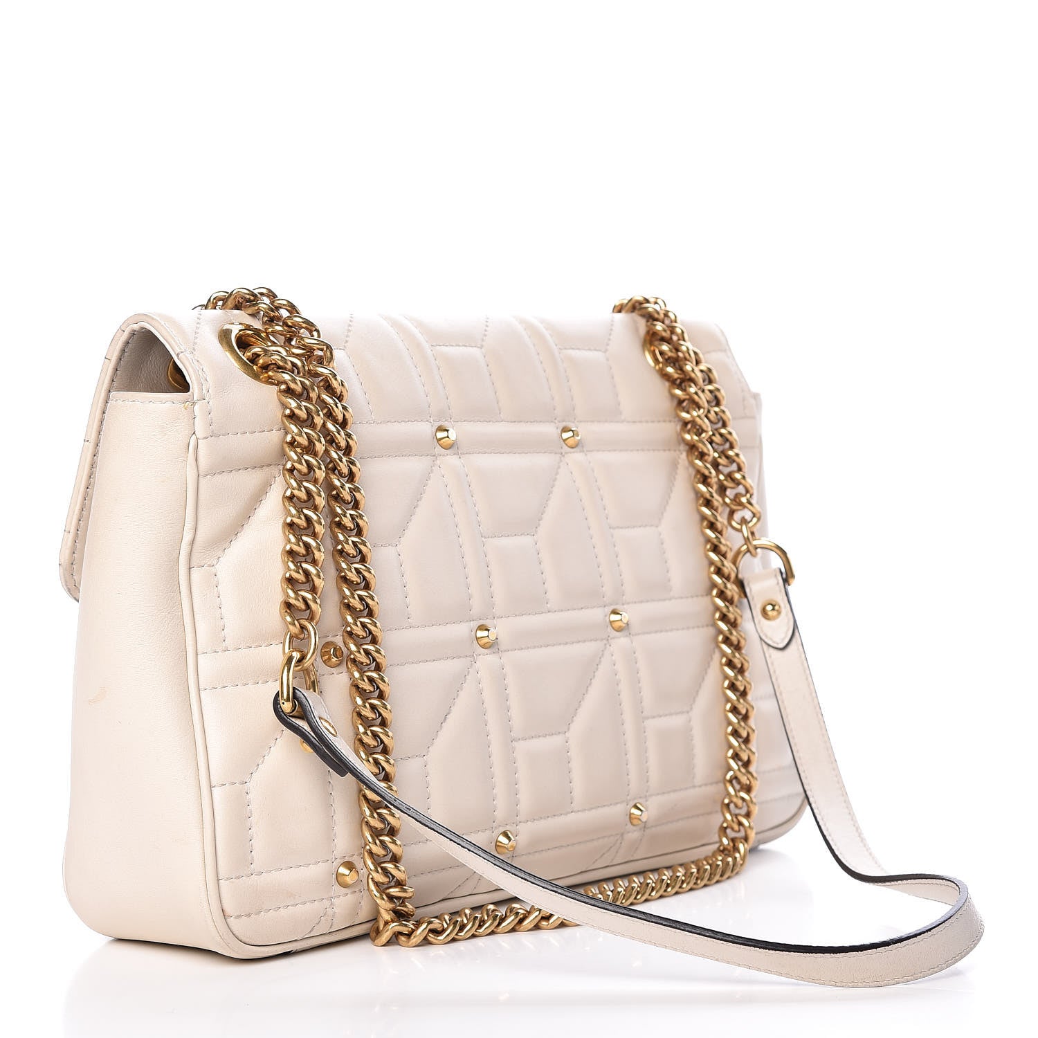 Gucci Calfskin Matelasse Studded Medium GG Marmont Shoulder Bag White 3 of 20