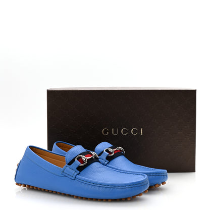 Gucci Calfskin Web Mens Horsebit Driver Loafers 8 Blue 10 of 10