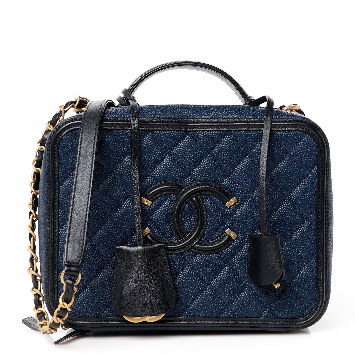Chanel Caviar Quilted Large CC Filigree Vanity Case Navy Black 1 of 12
