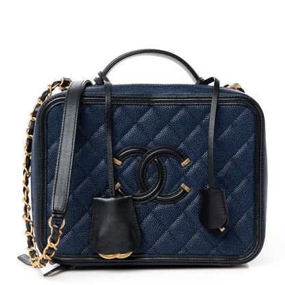 Chanel Caviar Quilted Large CC Filigree Vanity Case Navy Black 1 of 12