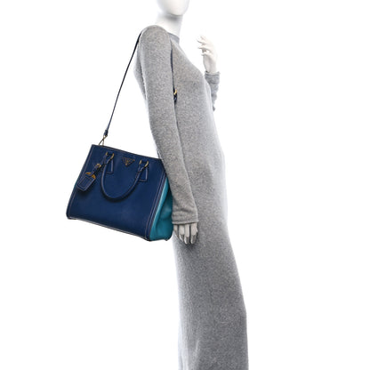 Prada Saffiano Lux Medium Bi-Color Tote Bluette Turchese 3 of 9