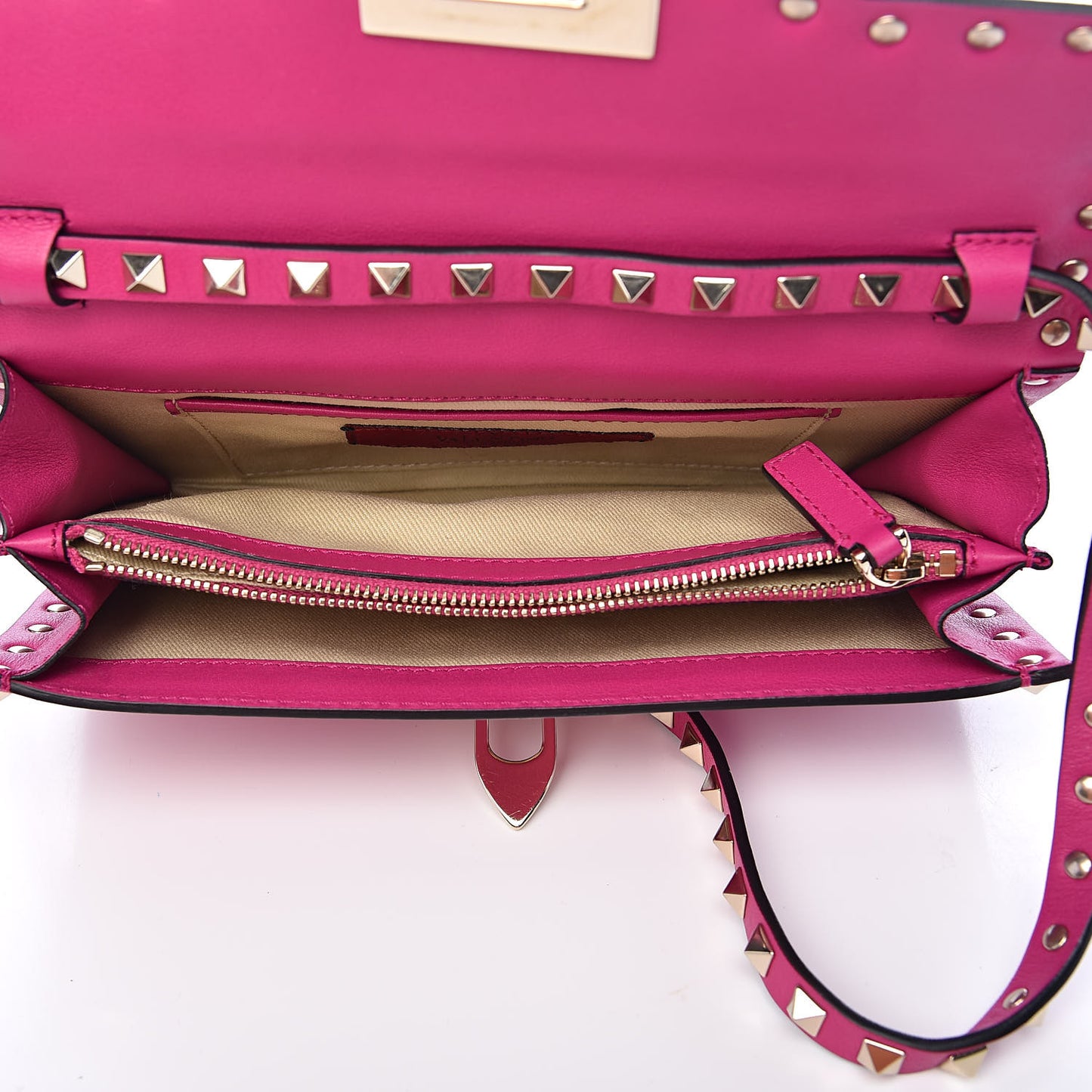 Vitello Medium Rockstud Flip Lock Crossbody Bag Deep Cyclamin