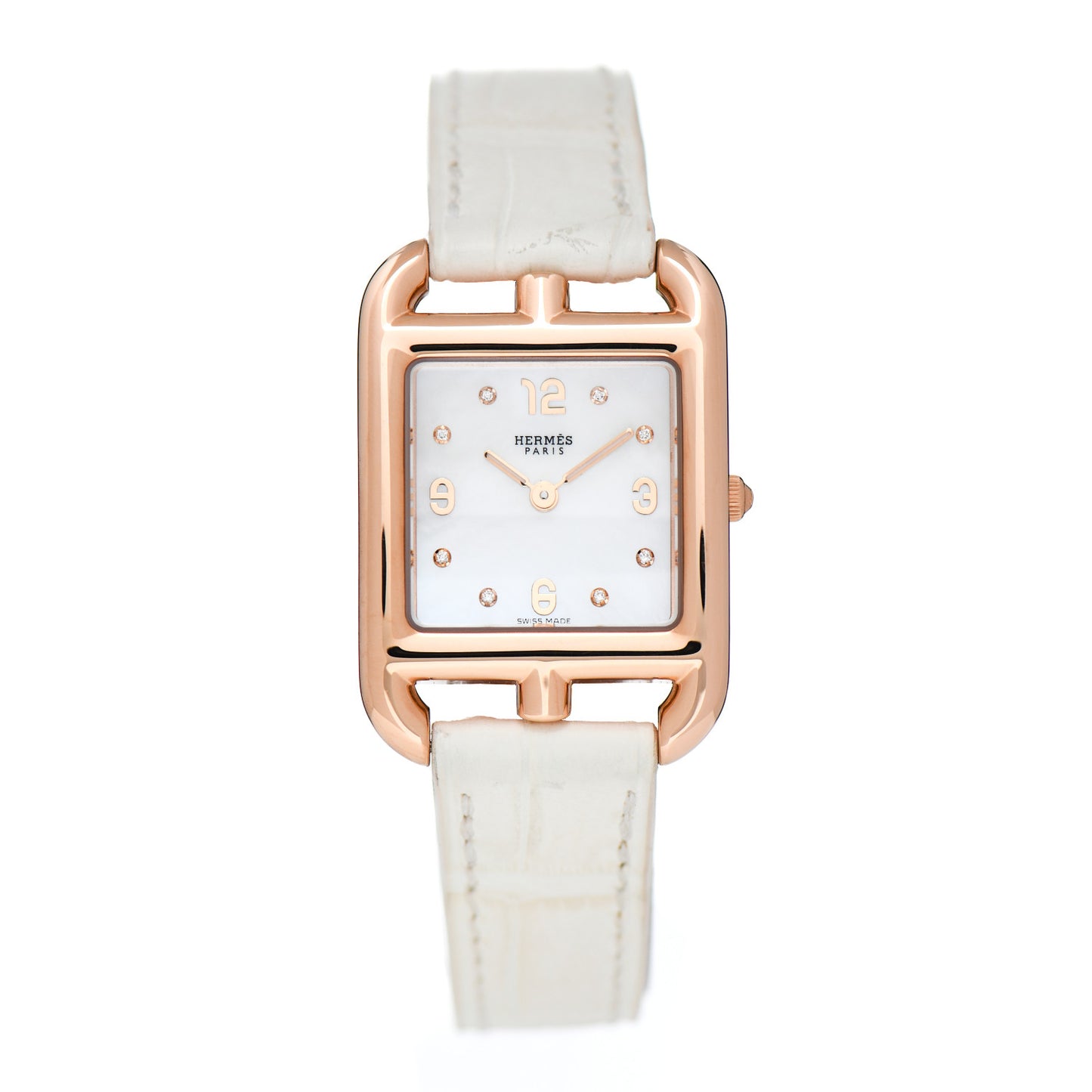 18K Rose Gold Alligator Diamond Mother of Pearl 23mm Cape Cod Quartz Watch Blanc