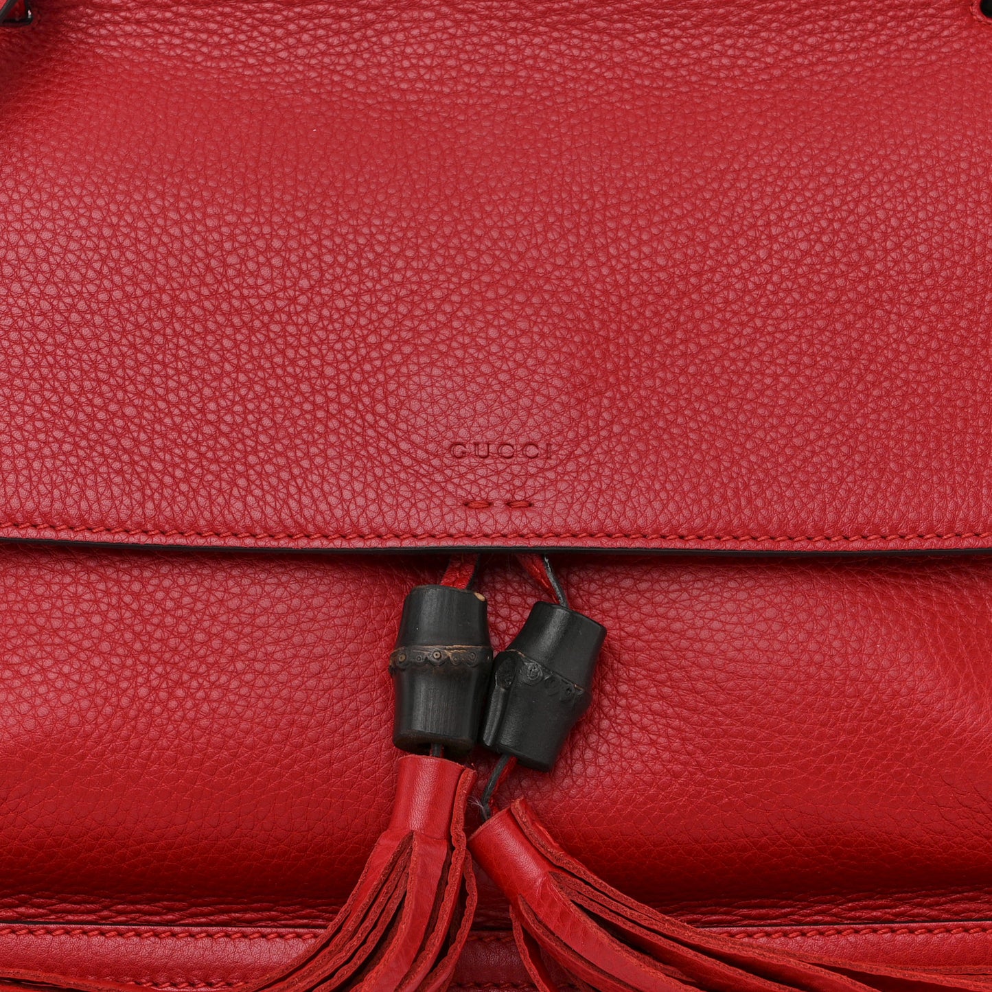 Pebbled Calfskin Medium Bamboo Daily Flap Shoulder Bag Red