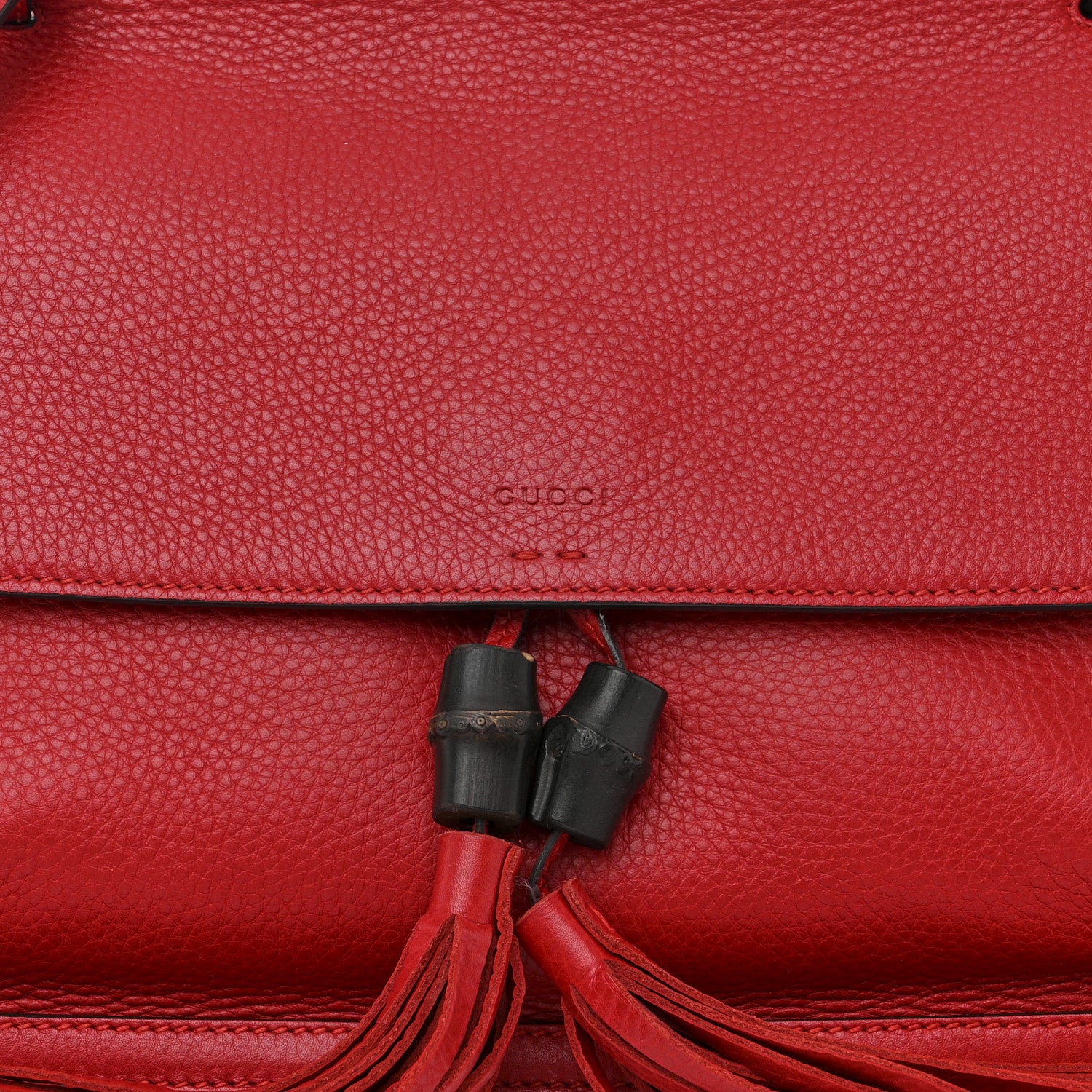 Gucci Pebbled Calfskin Medium Bamboo Daily Flap Shoulder Bag Red 7 of 11