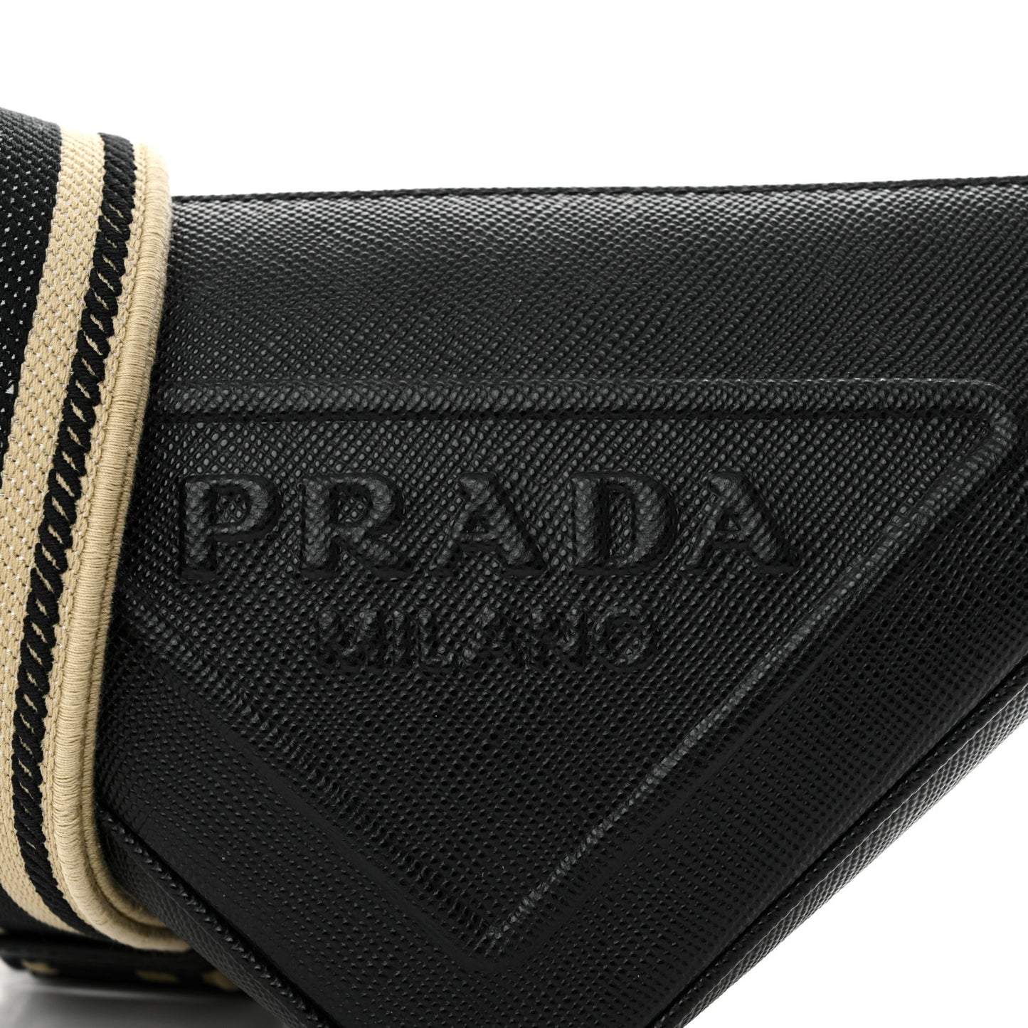 Saffiano Cuir Triangle Logo Embossed Triangle Shoulder Bag Black
