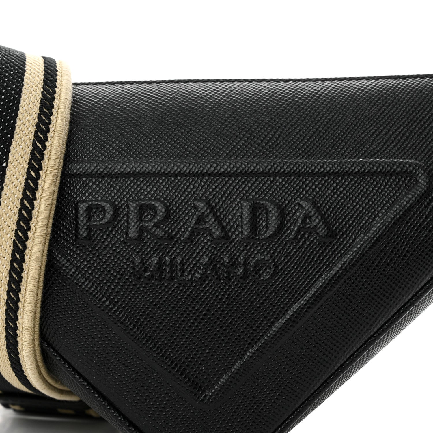 Prada Saffiano Cuir Triangle Logo Embossed Triangle Shoulder Bag Black 8 of 11