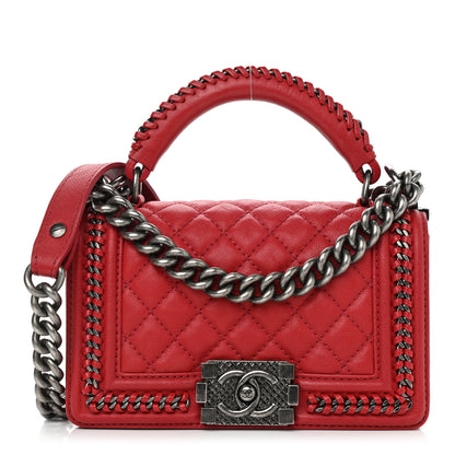 Chanel Calfskin Quilted Small Top Handle Boy Flap Red 1 of 12