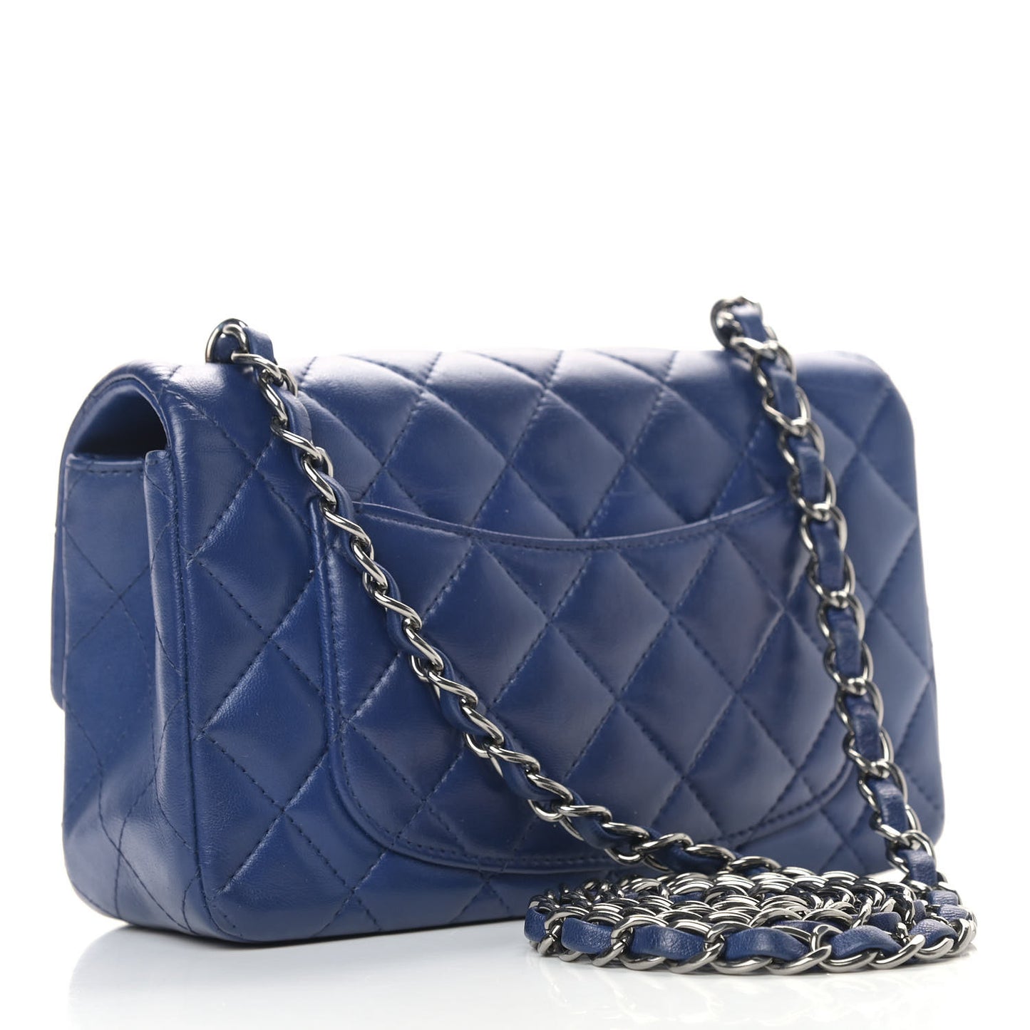 Lambskin Quilted Mini Rectangular Flap Dark Blue