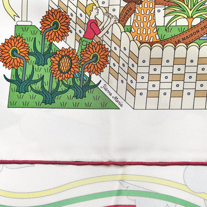 Hermes Silk La Maizeon Des Carres Scarf 90 White Parme Multicolore 4 of 4