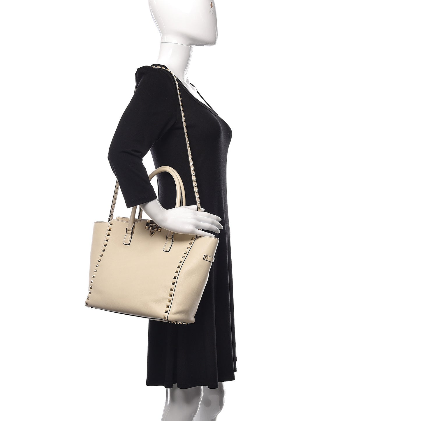 Vitello Rockstud Double Handle Tote Ivory