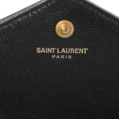 Saint Laurent Grain De Poudre Matelasse Chevron Monogram Chain Wallet Black 6 of 7