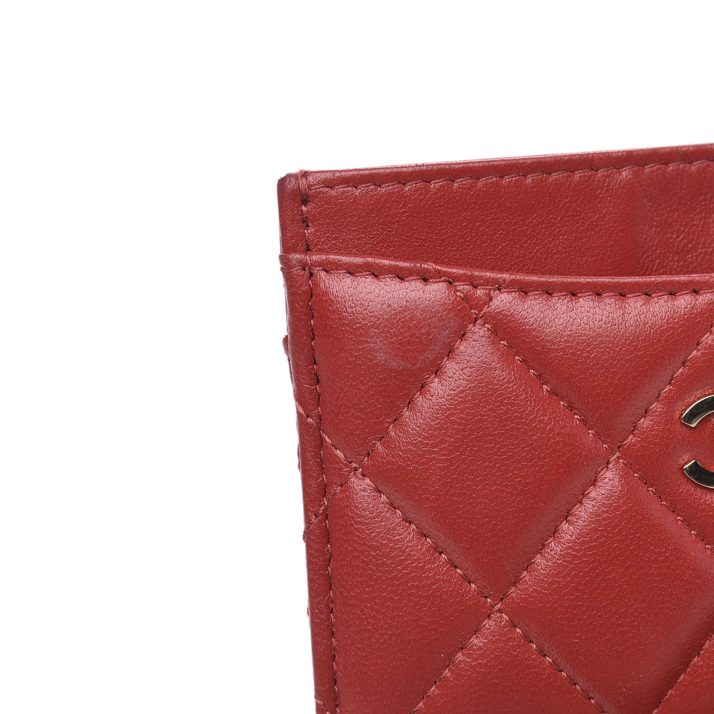 Lambskin Quilted Card Holder Red