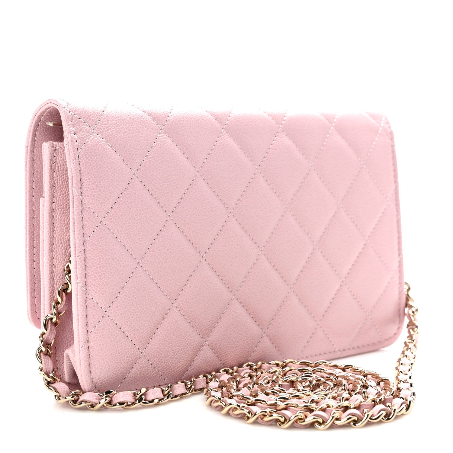 Chanel Caviar Quilted Studded CC Wallet on Chain WOC Light Pink 3 of 11