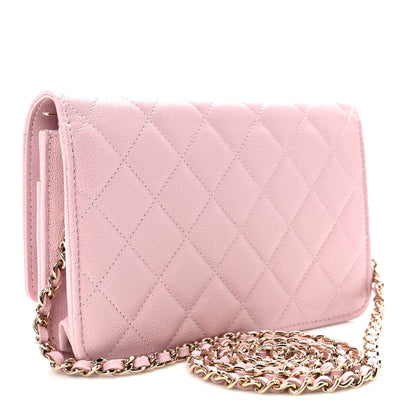 Chanel Caviar Quilted Studded CC Wallet on Chain WOC Light Pink 3 of 11
