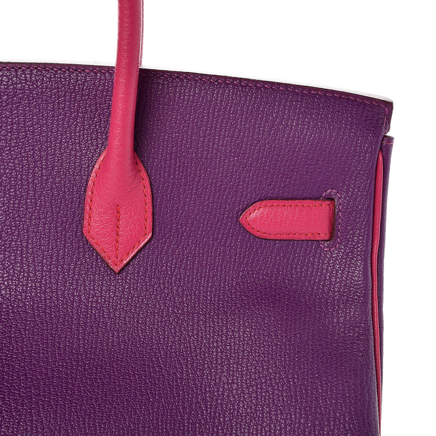 Hermes Chevre Mangalore Bi-Color Horseshoe Birkin 35 Ultraviolet Rose Tyrien 12 of 35