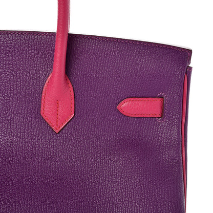 Hermes Chevre Mangalore Bi-Color Horseshoe Birkin 35 Ultraviolet Rose Tyrien 12 of 35