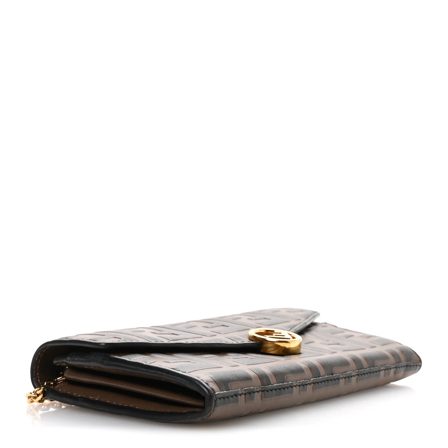 Vitello Soft F is Fendi Bi-Color FF 1974 Embossed Continental Envelope Wallet On Chain Maya Black
