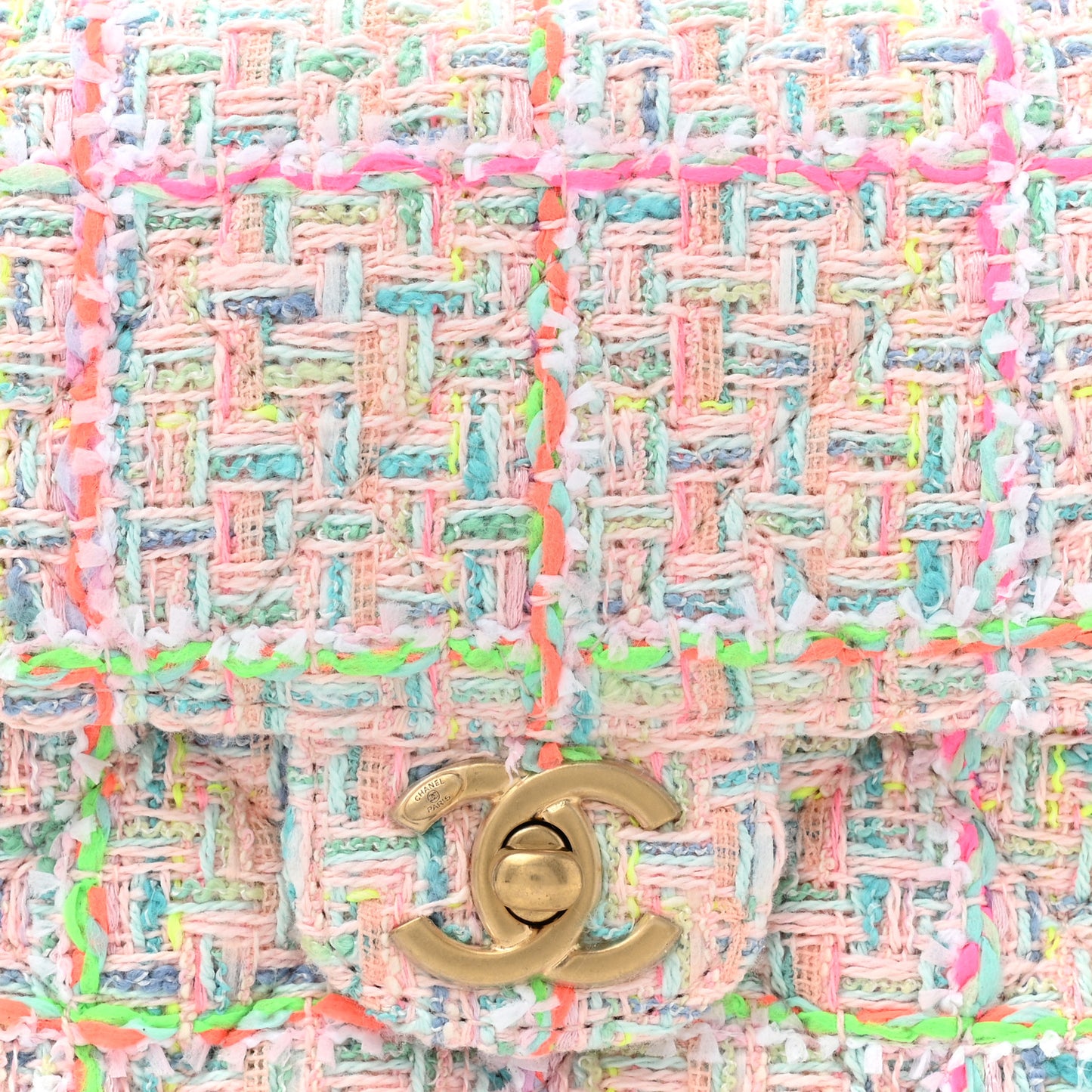 Tweed Quilted Baywatch Top Handle Flap Light Pink Green Orange Purple