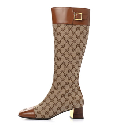 Gucci Monogram Cordovan Lux GG Knee High Boots 38 Beige Cuir 1 of 10