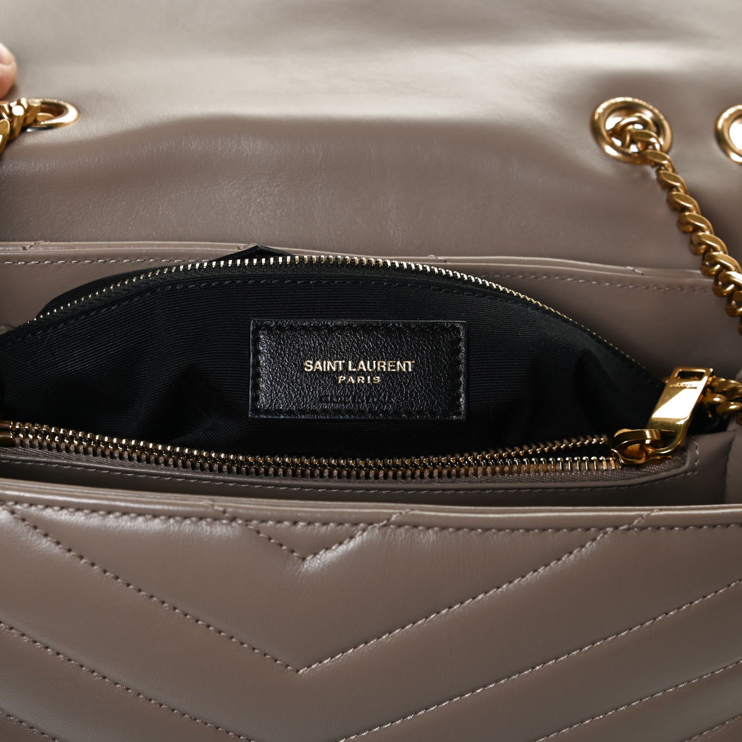 Saint Laurent Calfskin Y Quilted Monogram Medium Loulou Chain Satchel Taupe 7 of 14