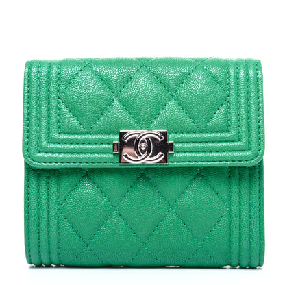 Chanel Caviar Quilted Compact Boy Wallet Green 1 of 12