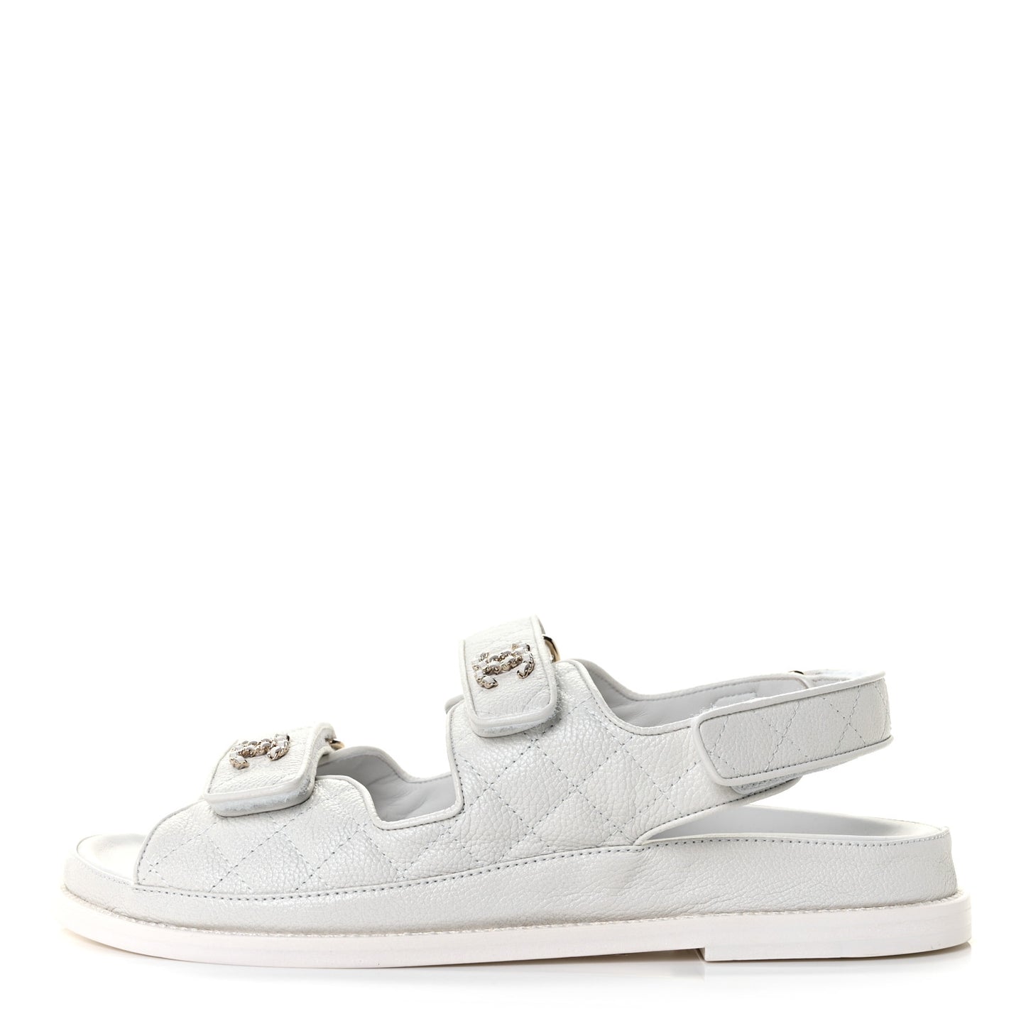 Grained Calfskin Quilted Velcro Dad Sandals 39.5 White