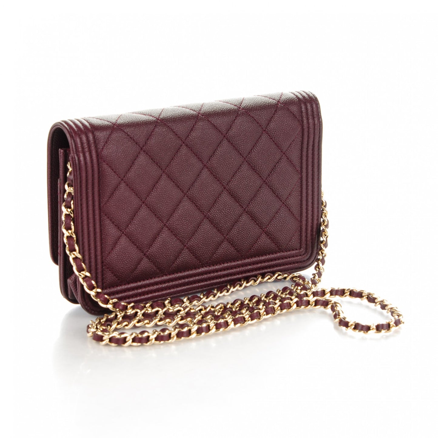 Caviar Quilted Boy Wallet On Chain WOC Burgundy