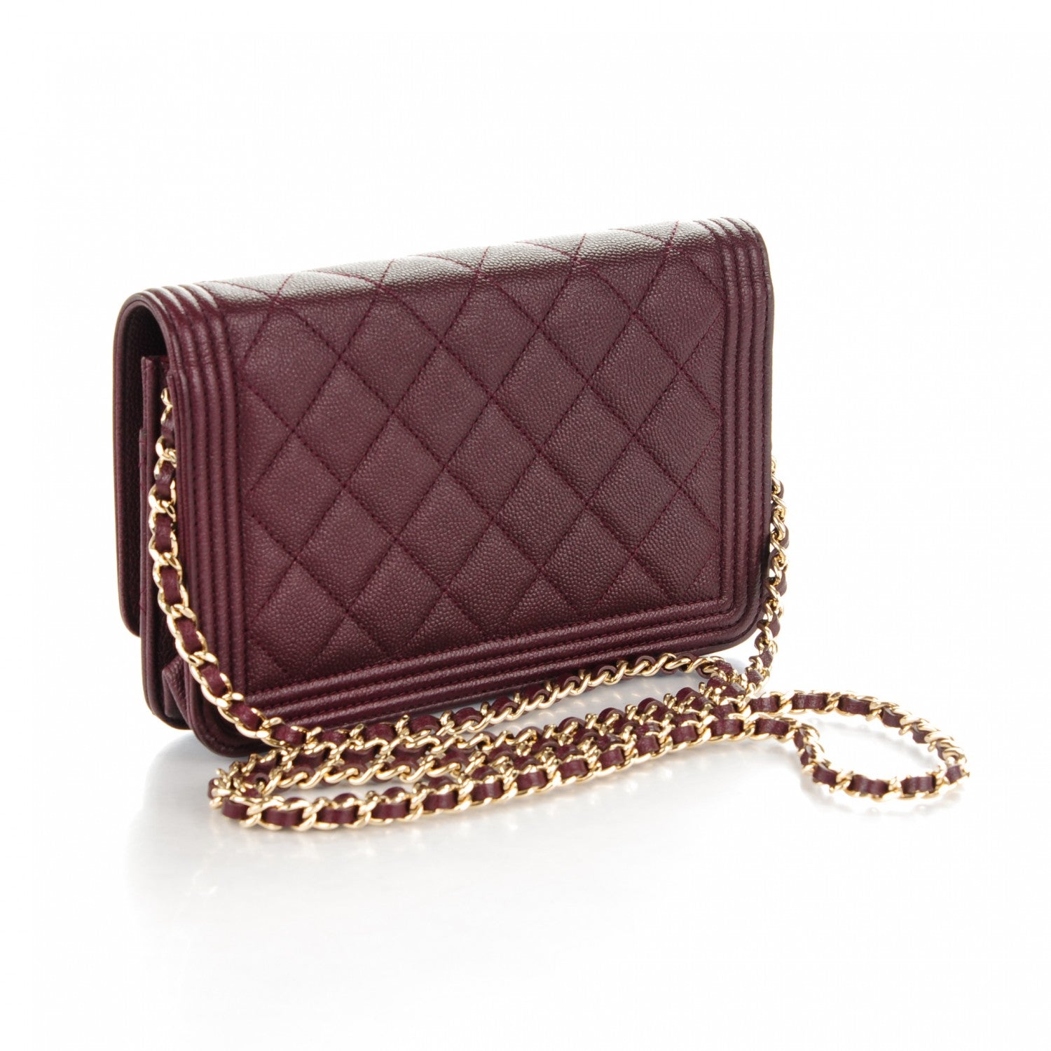 Chanel Caviar Quilted Boy Wallet On Chain WOC Burgundy 3 of 8
