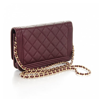 Chanel Caviar Quilted Boy Wallet On Chain WOC Burgundy 3 of 8