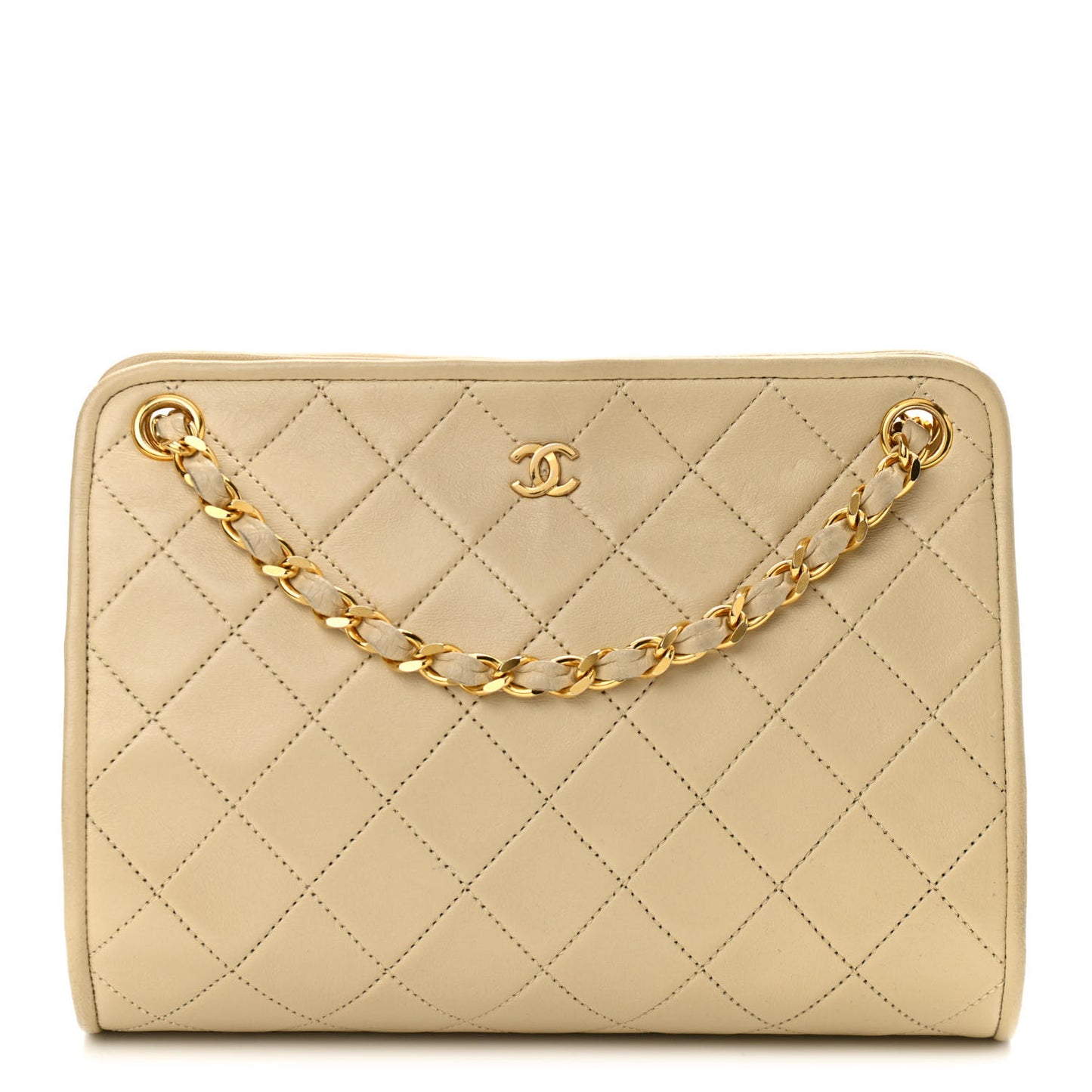 Calfskin Quilted Small Shoulder Bag Beige