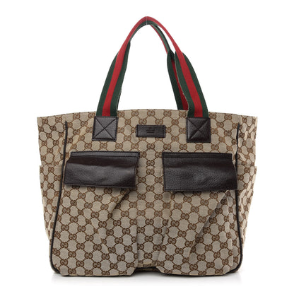 Gucci GG Monogram Medium Web Handle Tote Dark Brown 1 of 9