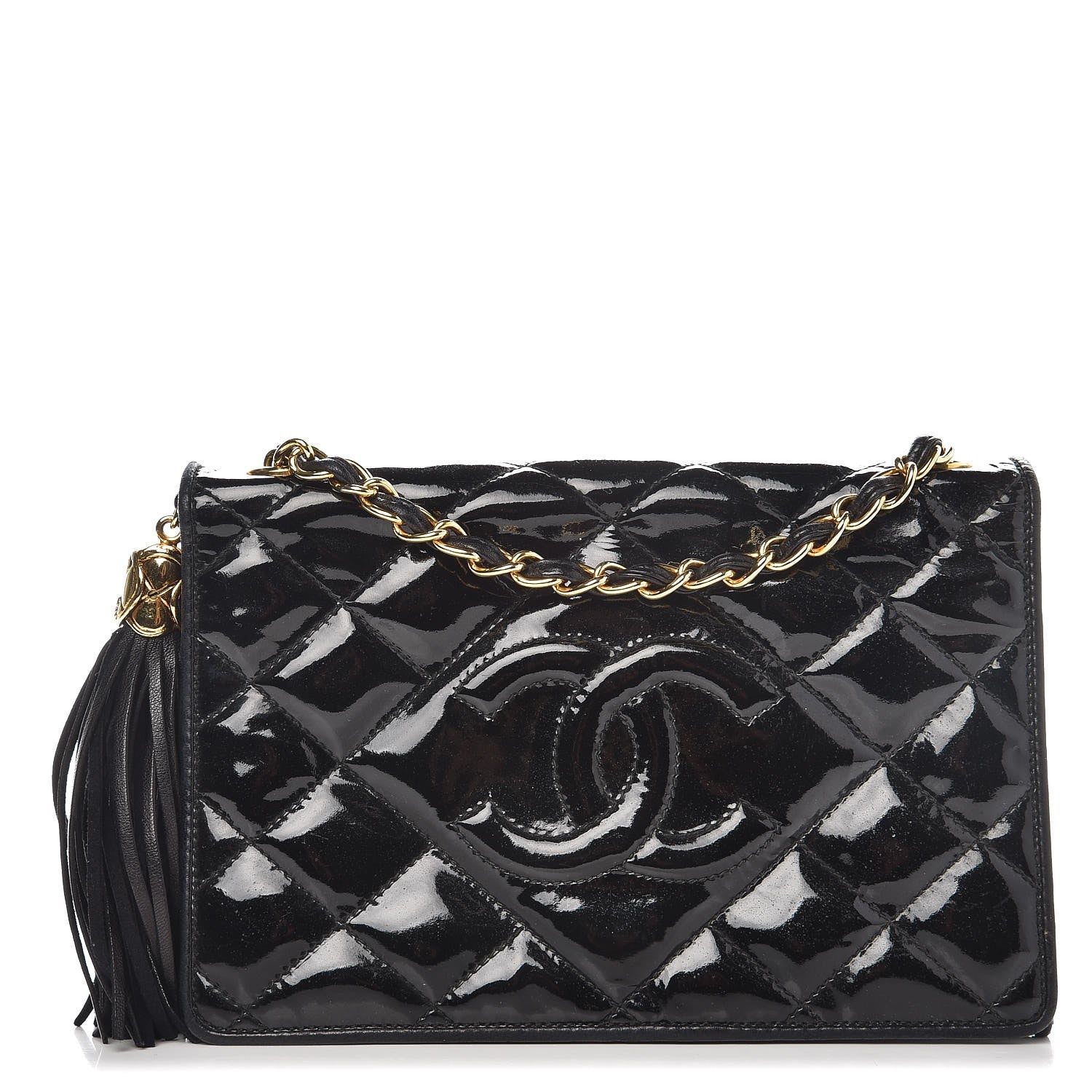 Chanel Patent Tassel Quilted Shoulder Bag Black 1 of 12