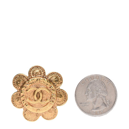 Chanel CC Flower Button Clip On Earrings Gold 2 of 4
