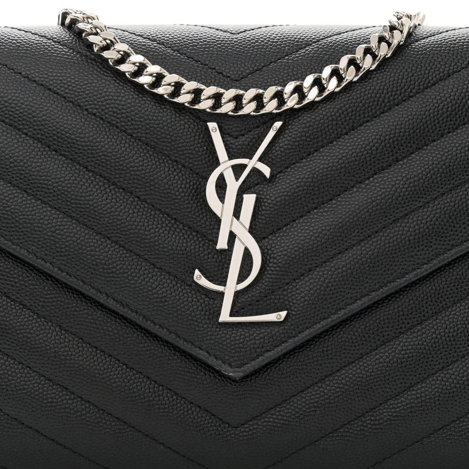 Saint Laurent Grain De Poudre Matelasse Chevron Monogram Chain Wallet Black 8 of 10