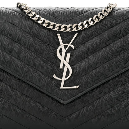Saint Laurent Grain De Poudre Matelasse Chevron Monogram Chain Wallet Black 8 of 10