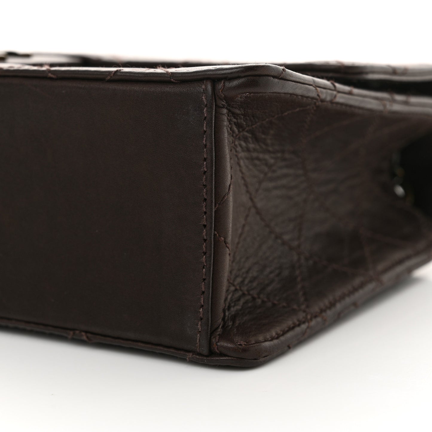Lambskin Quilted Single Flap Dark Brown
