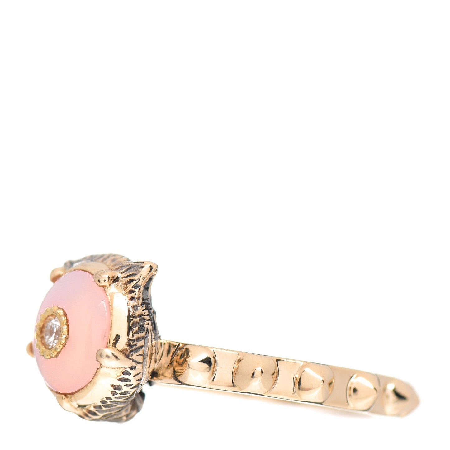 18K Yellow Gold Pink Opal Diamond Le Marché Des Merveilles Feline Ring 56 7.5