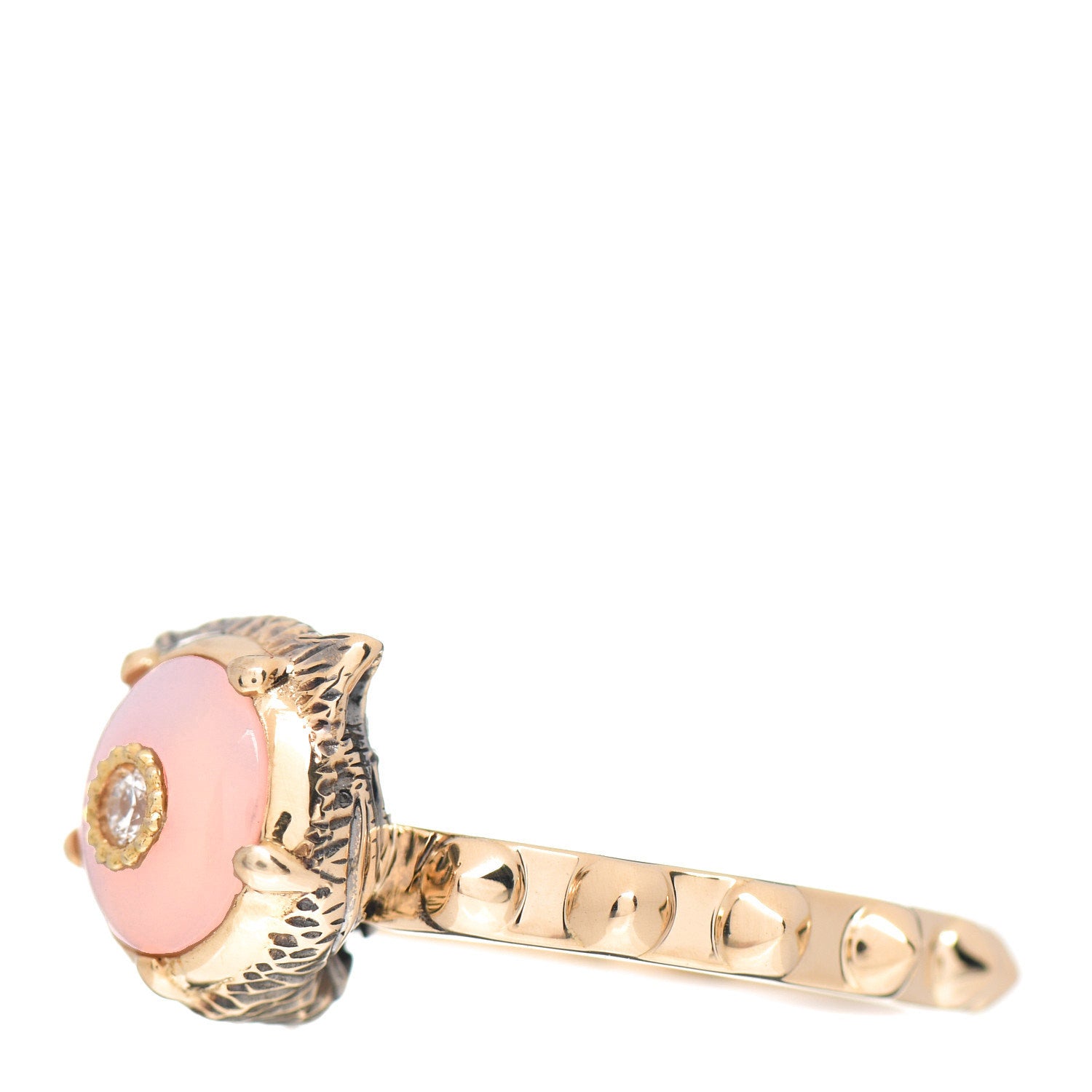 Gucci 18K Yellow Gold Pink Opal Diamond Le Marché Des Merveilles Feline Ring 56 7.5 3 of 5