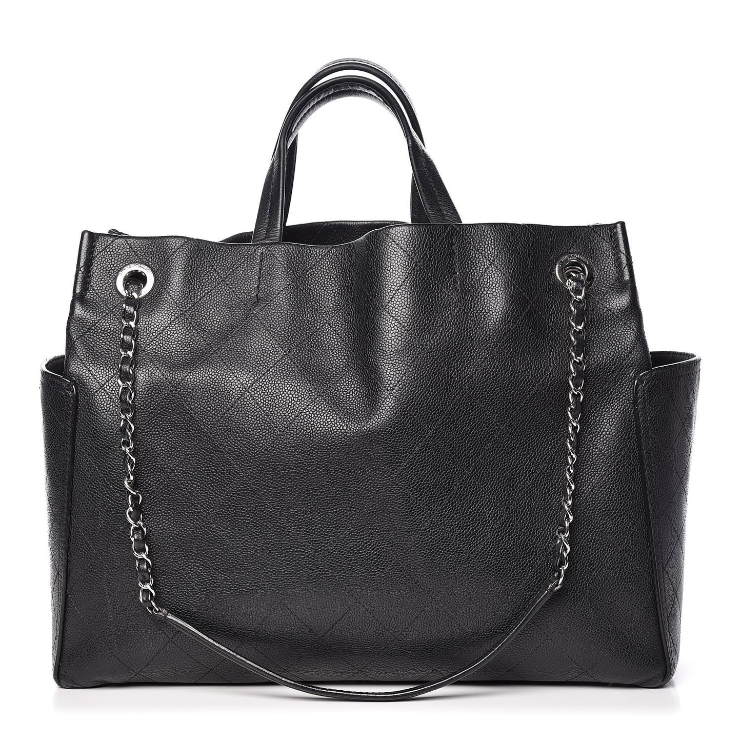 Grained Calfskin CC Pocket Tote Black