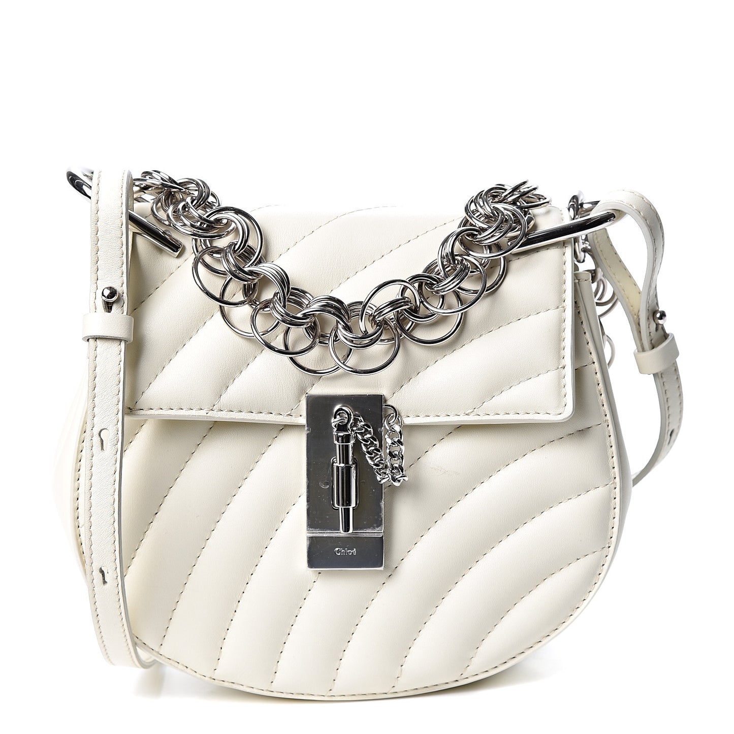 Calfskin Quilted Mini Drew Bijou Shoulder Bag Natural White