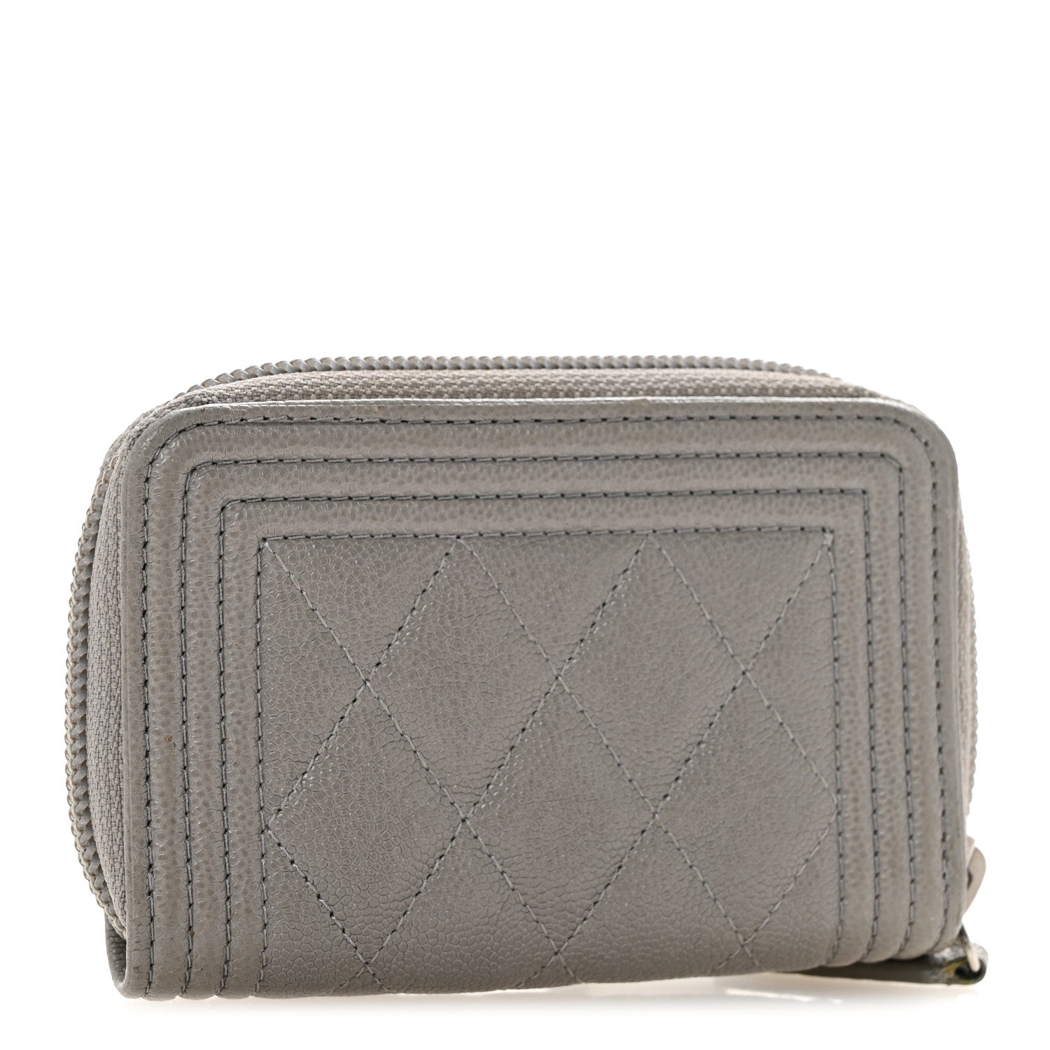 Chanel Caviar Quilted Boy Zip Around Coin Purse Wallet Grey 3 of 8