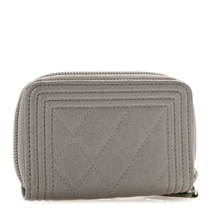 Chanel Caviar Quilted Boy Zip Around Coin Purse Wallet Grey 3 of 8