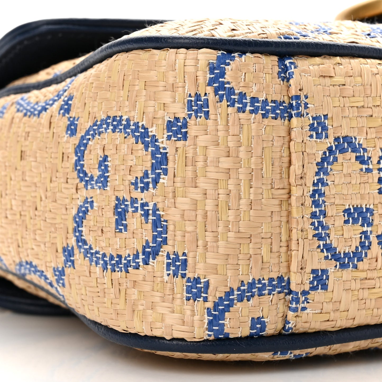 Raffia GG Monogram Matelasse Small GG Marmont Shoulder Bag Natural Royale Off White